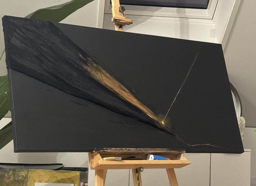 The Light Within — original painting, a streak of gold cutting through matte black, by Giulianna Boscardin